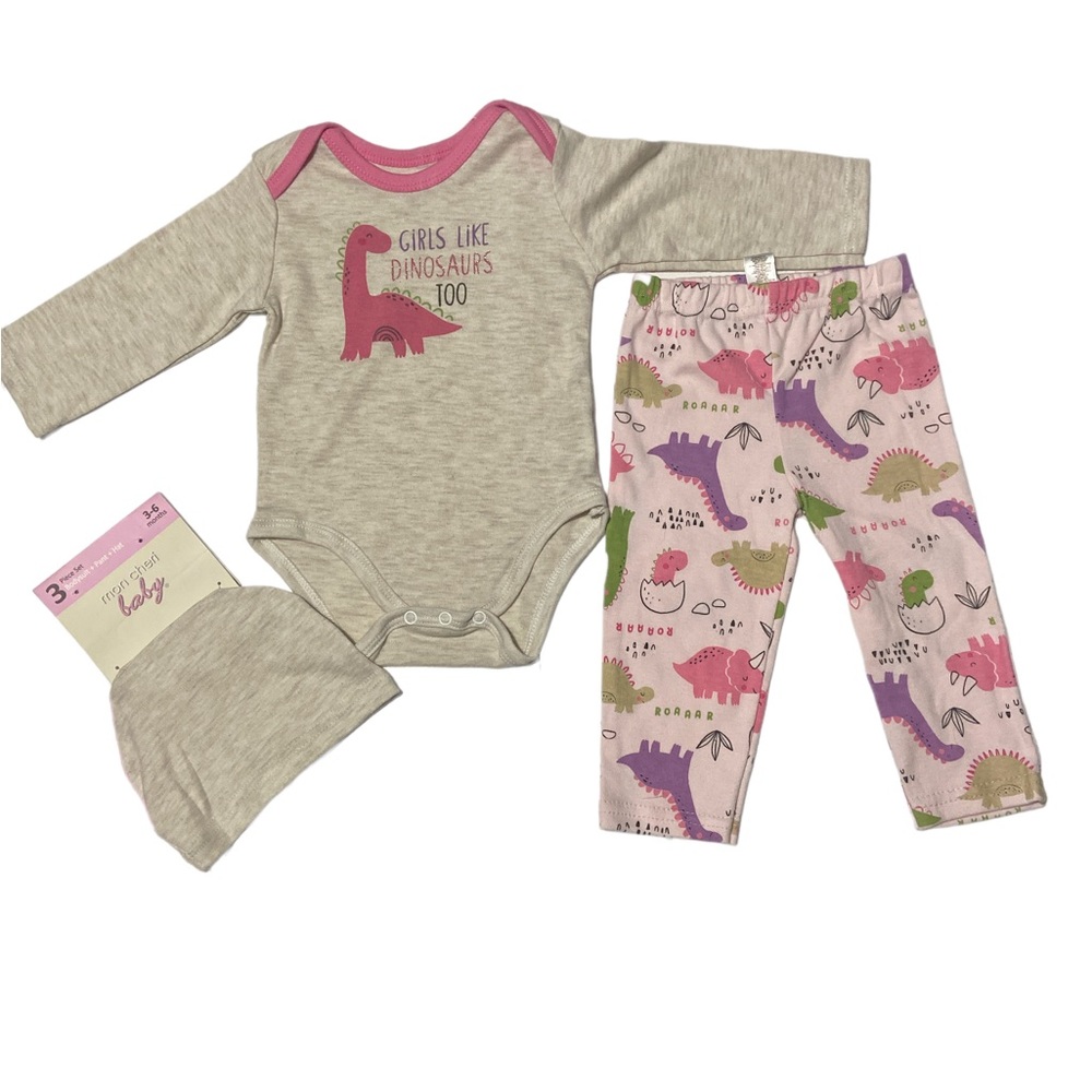 Mom Cheri Baby’s 3 piece set . Bodysuit+pant+Hat. 3/6 months